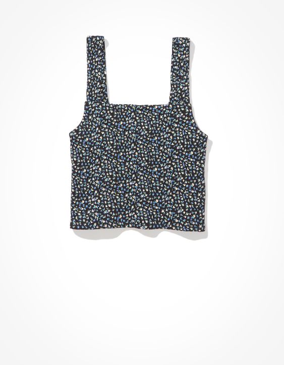 AE Cropped Floral Square-Neck Tank Top
