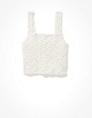 AE Cropped Floral Square-Neck Tank Top