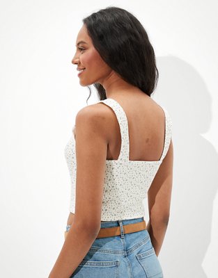 AE Cropped Floral Square-Neck Tank Top