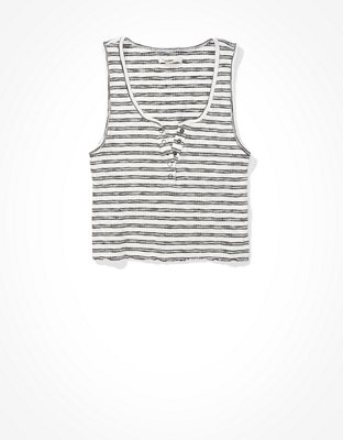 Image of AE Cropped Henley Tank Top Women's Black XS