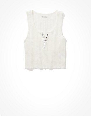 Image of AE Cropped Henley Tank Top Women's White XS
