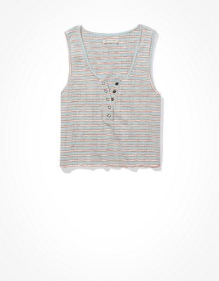 Image of AE Cropped Henley Tank Top Women's Mint XS