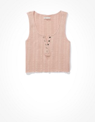 Image of AE Cropped Henley Tank Top Women's Rose XS