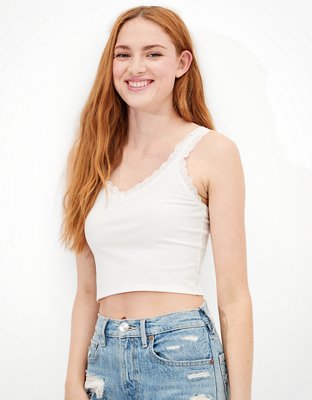 Sights to See Cream Embroidered Lace Cropped Cami Tank Top