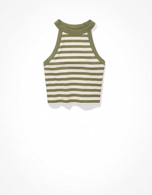 AE Cropped Striped High-Neck Tank Top