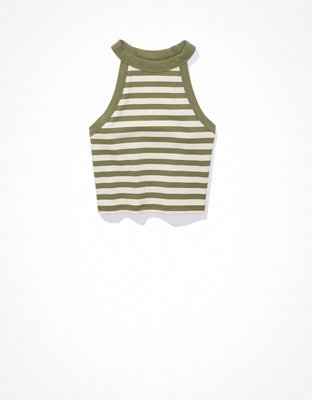 AE Cropped Striped High-Neck Tank Top