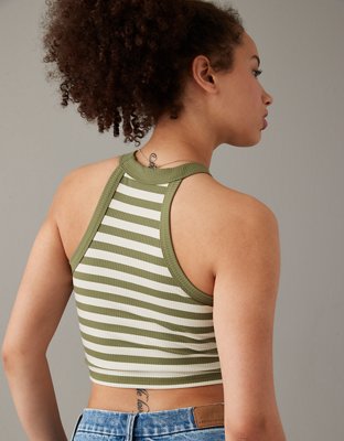 Женские топы American Eagle AE Cropped Striped High-Neck Tank Top — фото 3