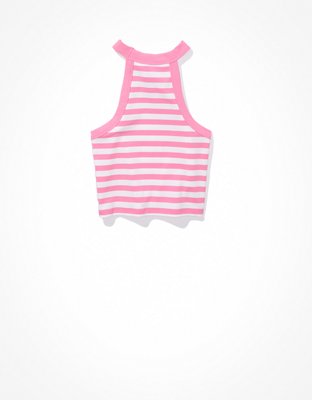 AE Cropped Striped High-Neck Tank Top