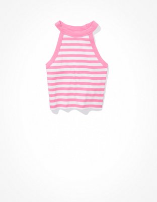 AE Cropped Striped High-Neck Tank Top