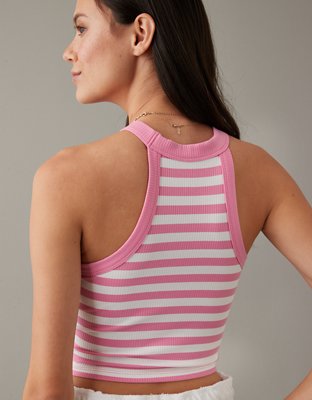 AE Cropped Striped High-Neck Tank Top