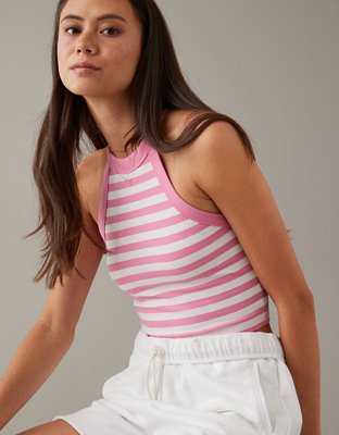 AE Cropped Striped High-Neck Tank Top