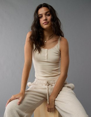 AE Main Squeeze Lace Trim Henley Cami | American Eagle