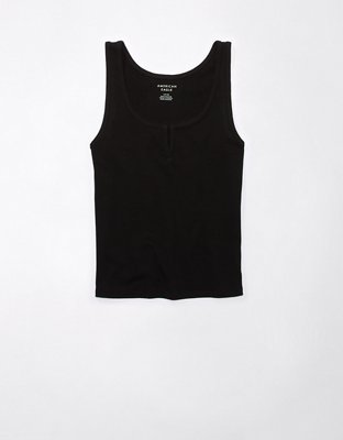 Ribbed Notched-Neck Tank Top