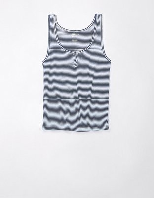 divided by H&M Striped Lace Up V Neck crop tank Top Blue White Cute XS Small