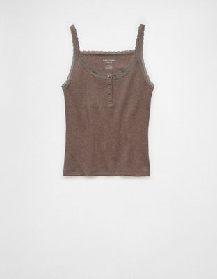 AE Main Squeeze Lace Trim Henley Cami | American Eagle