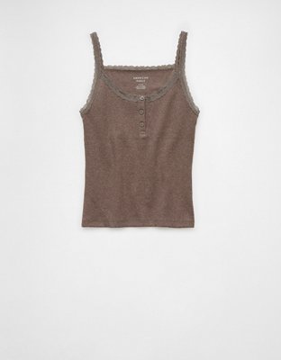 AE Main Squeeze Lace Trim Henley Cami