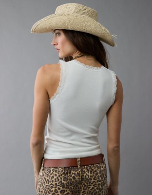 AE Graphic Lace Trim Tank Top | American Eagle