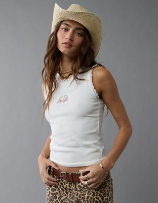 Tシャツ・カットソー AEAE LACE POCKET SLEEVELESS NAVY AE45SWSL001NVY T-ANKY-D Woman: Tank top with embroidered D patch | Diesel