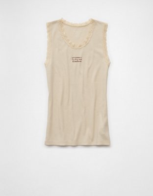 AE Graphic Lace Trim Tank Top | American Eagle
