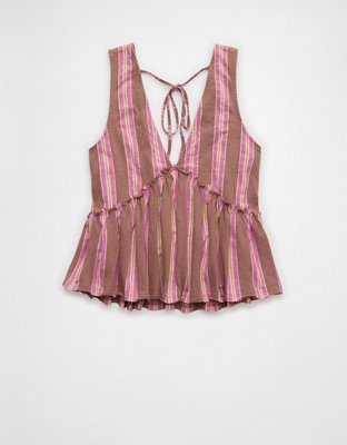 AE Sunchaser Knit V-Neck Striped Swing Tank Top