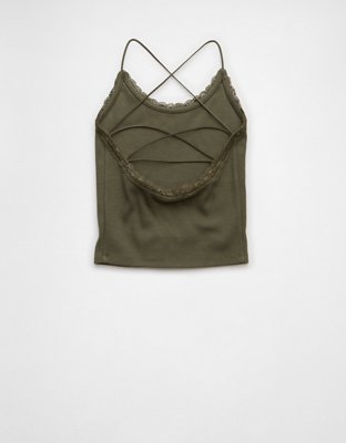AE Strappy Go Lucky Top sin Mangas Cortado con Encaje