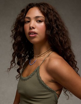 AE Strappy Go Lucky Top sin Mangas Cortado con Encaje