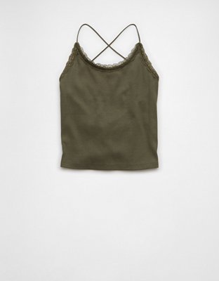 AE Strappy Go Lucky Top sin Mangas Cortado con Encaje