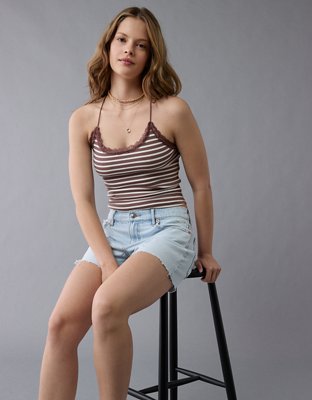 AE Strappy Go Lucky Top sin Mangas Cortado con Encaje