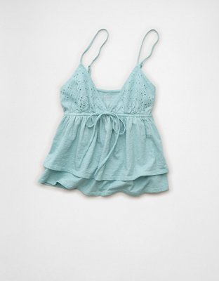 AE Sunchaser Eyelet Ruffle Babydoll Cami Top | American Eagle