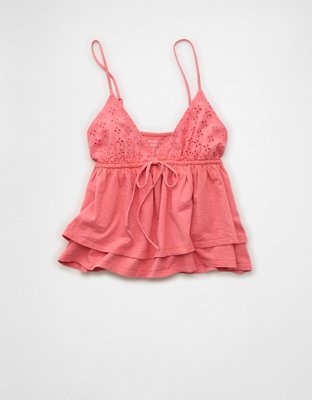 AE Sunchaser Eyelet Ruffle Babydoll Cami Top