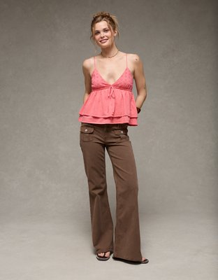 AE Sunchaser Eyelet Ruffle Babydoll Cami Top