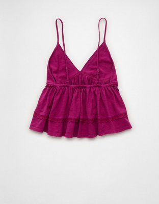 AE Sunchaser Lace Trim Babydoll Tank Top | American Eagle