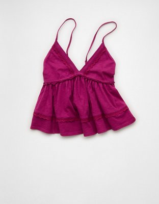 AE Sunchaser Lace Trim Babydoll Tank Top | American Eagle