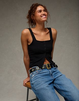 AE Square Neck Button-Up Tank Top