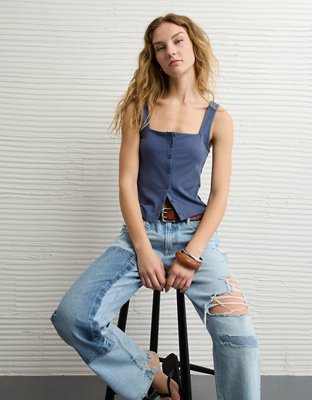 AE Square Neck Button-Up Tank Top