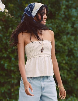 AE Sunchaser Crochet Babydoll Tube Top | American Eagle