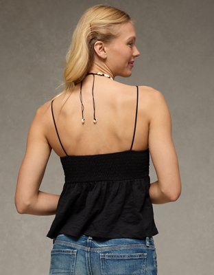 AE Sunchaser Babydoll Smocked Tank Top | American Eagle