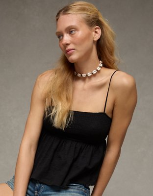 AE Sunchaser Babydoll Smocked Tank Top | American Eagle