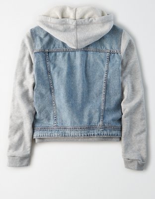 Женские куртки American Eagle AE Fleece Sleeved Denim Jacket — фото 4