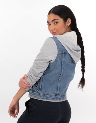 Женские куртки American Eagle AE Fleece Sleeved Denim Jacket — фото 2