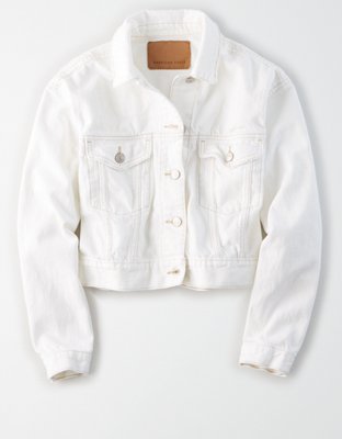 AE Cropped White Denim Jacket