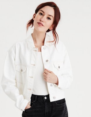 AE Cropped White Denim Jacket