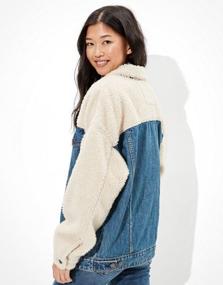 Женские куртки American Eagle AE Oversized Sherpa Denim Jacket — фото 2