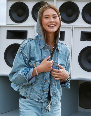 Cropped hooded denim jacket sale