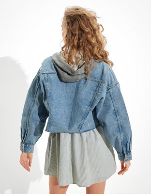 AE Cropped Hooded Denim Jacket