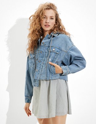 AE Chamarra corta de denim con capucha