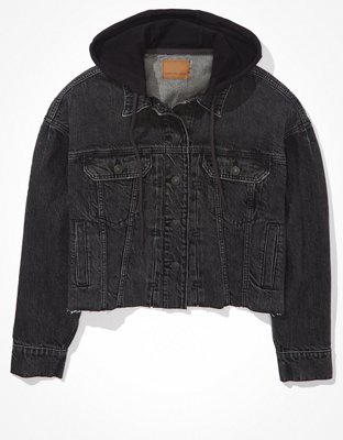 AE Cropped Hooded Denim Jacket