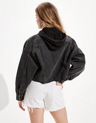 black hooded jean jacket