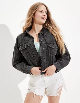 AE Cropped Hooded Denim Jacket