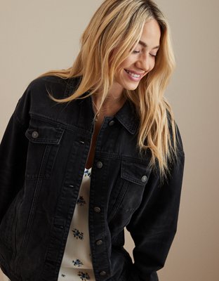 Black oversized jeans jacket sale